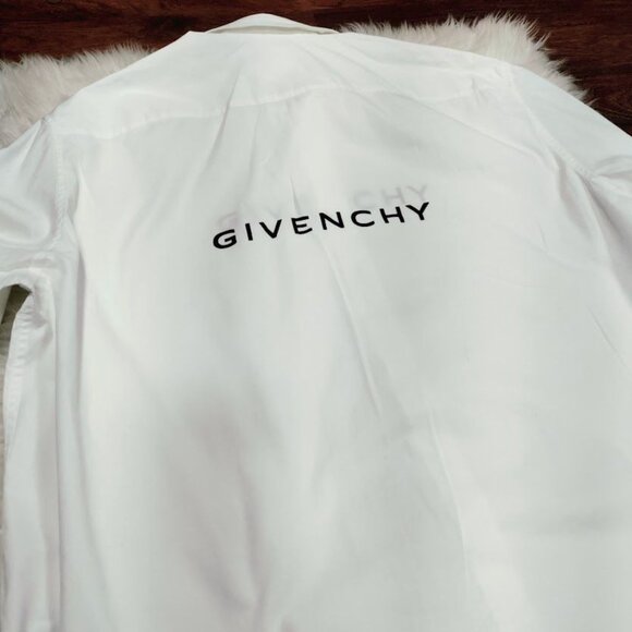 Givenchy Mens Classic Fit White Cotton Button-Up Shirt With Logo Design Made In - Picture 14 of 16